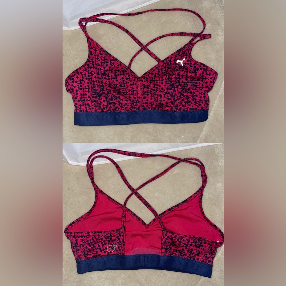 Puma Pink & Navy Patterned Cross-Back Sports Bra